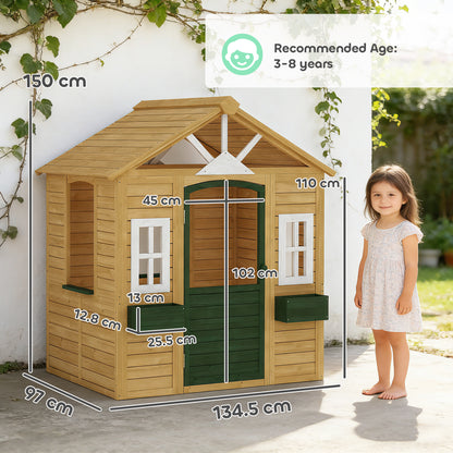 Outdoor Playhouse, Wooden Wendy House with Door, 2 Flower Boxes