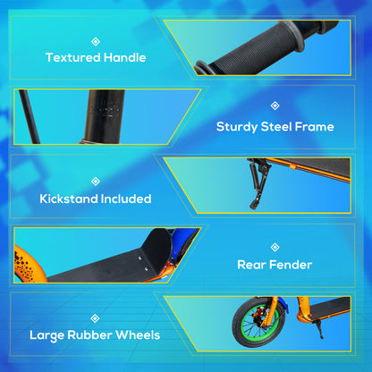 Kids Kick Scooter, Push Scooter, Adjustable Height, Front Rear Dual Brakes, 12-Inch Inflatable Rubber Wheels, for 5+ Years, Orange