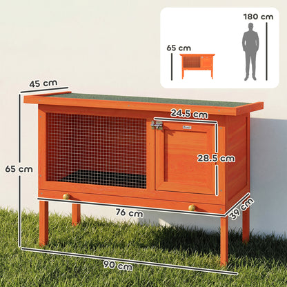 Wooden Rabbit Hutch, Guinea Pig Hutch with Openable Asphalt Roof and Pull-Out Tray, Outdoor Elevated Bunny House for Rabbits, Chinchillas and Small Animals, Indoor Outdoor Use, Orange