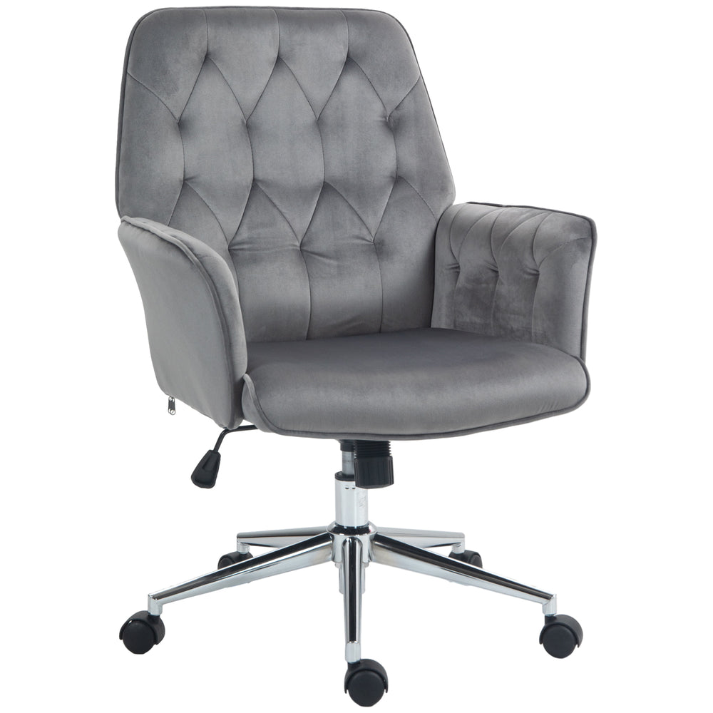 Linen Computer Chair with Armrest, Modern Swivel Chair with Adjustable Height, Grey