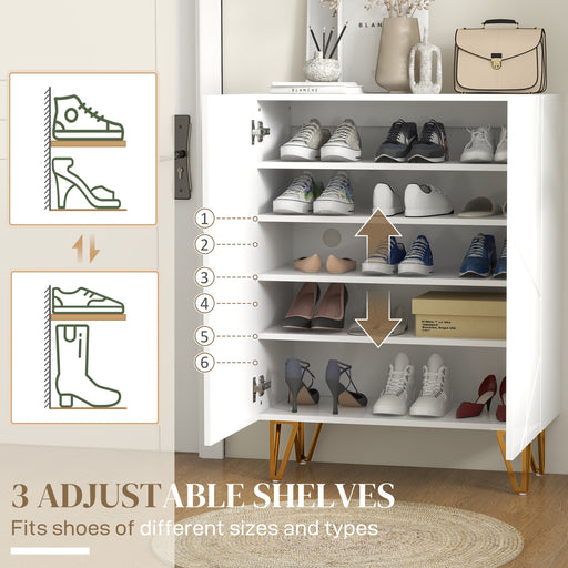 Shoe Storage Cabinet with Soft-Close Hinges and Adjust Shelves, White