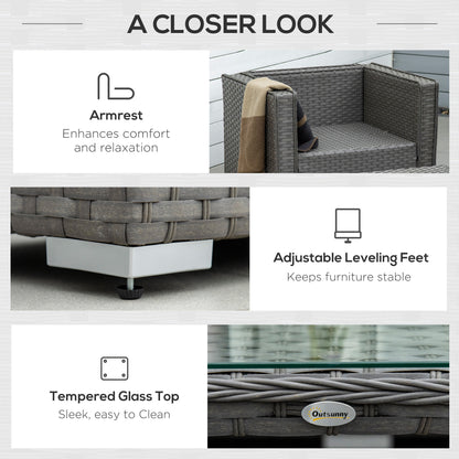 6pc Garden Furniture Set Rattan Sofa Outdoor Wicker Table Ottoman Stool