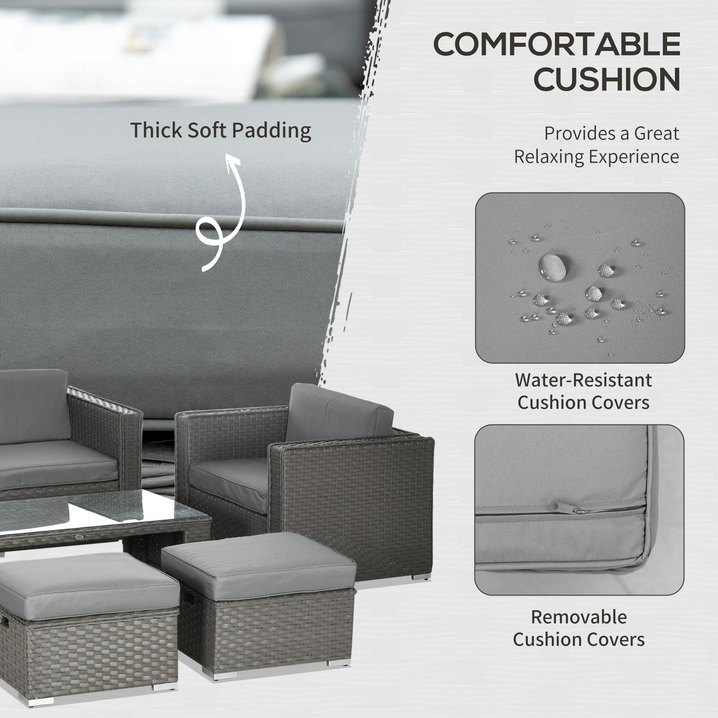 6pc Garden Furniture Set Rattan Sofa Outdoor Wicker Table Ottoman Stool