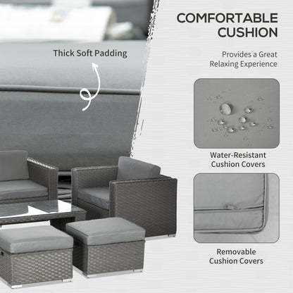 6pc Garden Furniture Set Rattan Sofa Outdoor Wicker Table Ottoman Stool