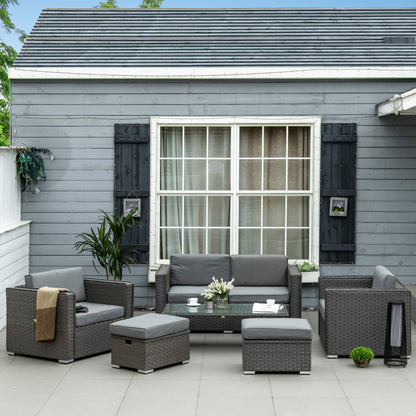 6pc Garden Furniture Set Rattan Sofa Outdoor Wicker Table Ottoman Stool