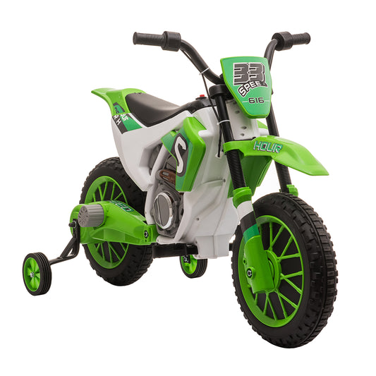 12V Kids Electric Motorbike Ride-On Motorcycle w/ Training Wheels - Green