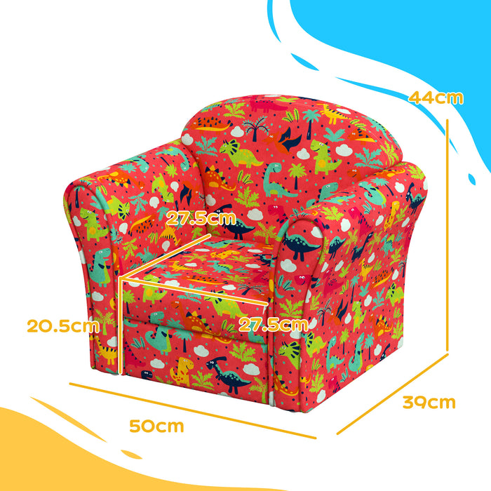 Kids Sofa Chair with Dinosaur Design for Bedroom, Playroom, Red