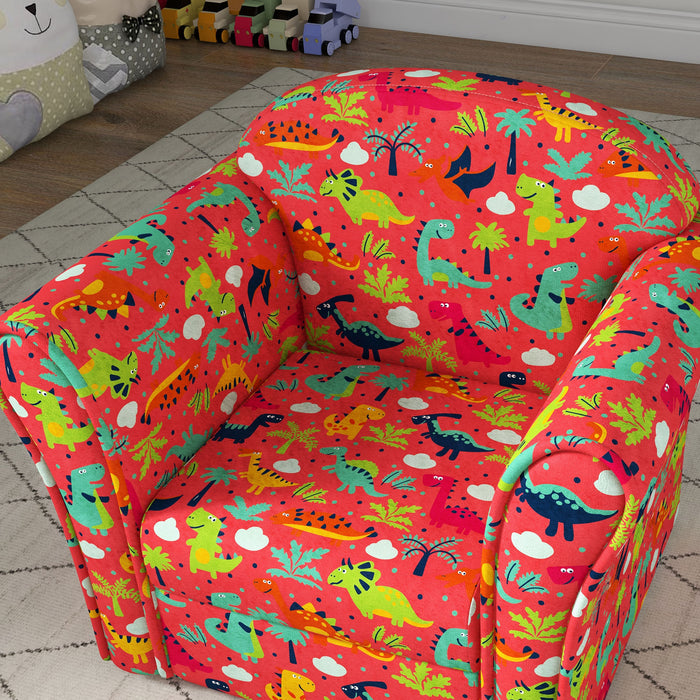 Kids Sofa Chair with Dinosaur Design for Bedroom, Playroom, Red