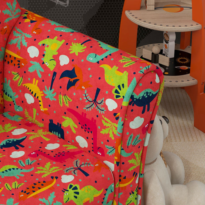 Kids Sofa Chair with Dinosaur Design for Bedroom, Playroom, Red