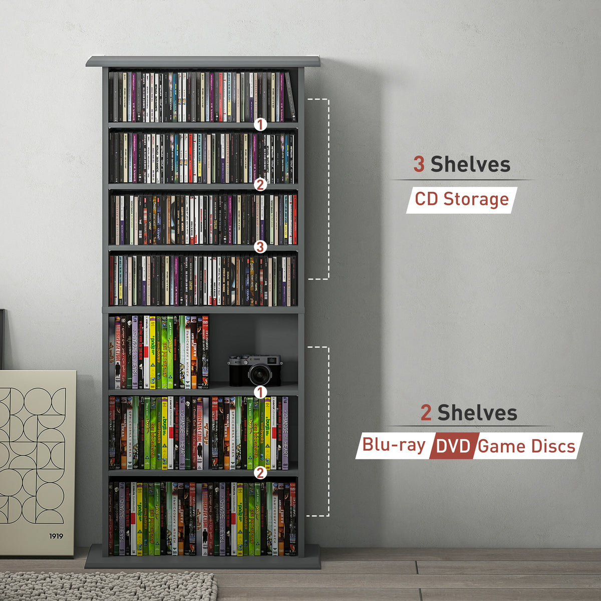 CD Storage Unit DVD Tower Blu-ray Storage Shelf for Living Room Grey