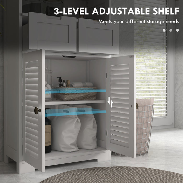 kleankin Bathroom Storage Unit with Louvred Doors, Bathroom Floor Cabinet with Drawers, Open Shelf and Adjustable Shelf