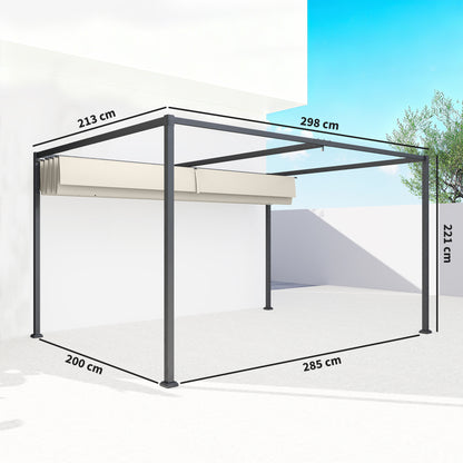 3x2m Metal Pergola Gazebo Patio Sunshelter Retractable Canopy Cream