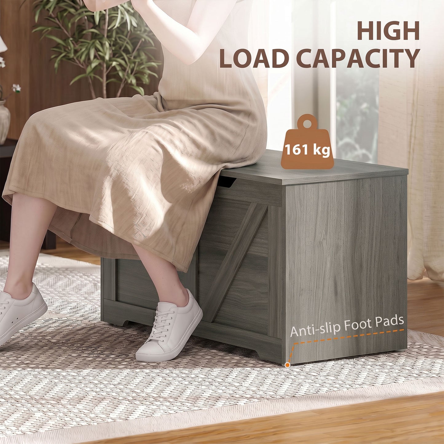 Storage Trunk for Living Room, with Safety Hinge, 80cm, Dark Grey