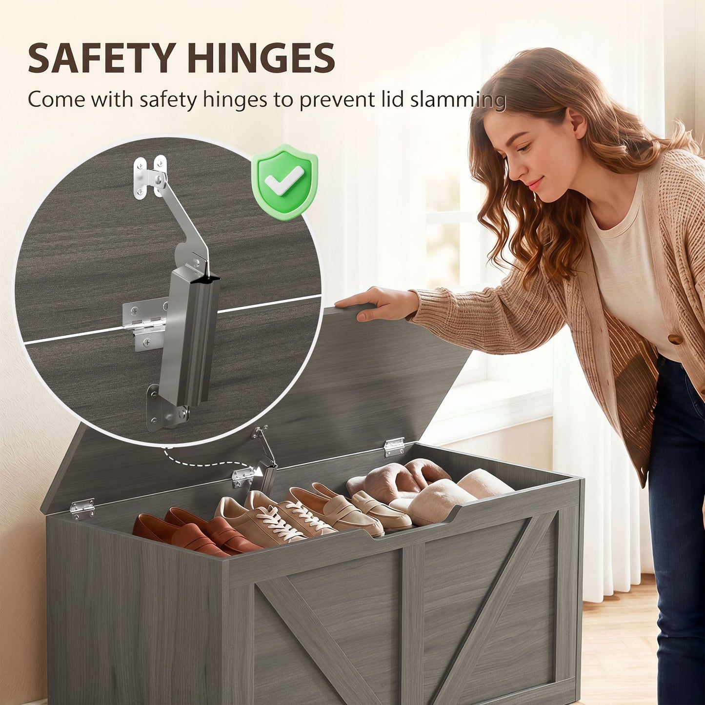 Storage Trunk for Living Room, with Safety Hinge, 80cm, Dark Grey