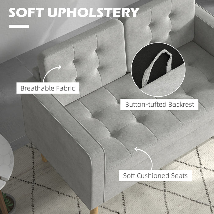 Modern 2 Seater Sofa with Hidden Storage, 117cm Tufted Cotton Couch, Compact Loveseat Sofa with Wood Legs, Grey