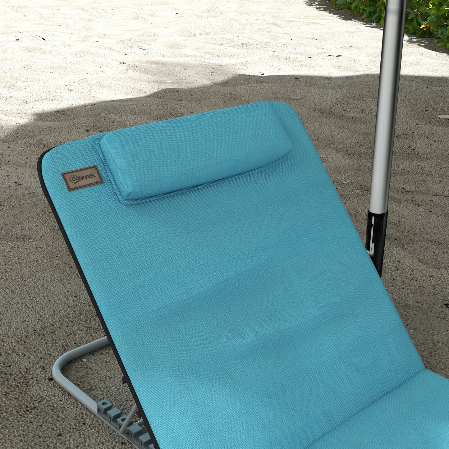 Set of 2 Foldable Garden Beach Chair Mat Lightweight Outdoor Sun Lounger Seats Adjustable Back Metal Frame PE Fabric Head Pillow, Sky Blue
