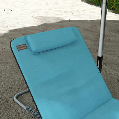 Set of 2 Foldable Garden Beach Chair Mat Lightweight Outdoor Sun Lounger Seats Adjustable Back Metal Frame PE Fabric Head Pillow, Sky Blue