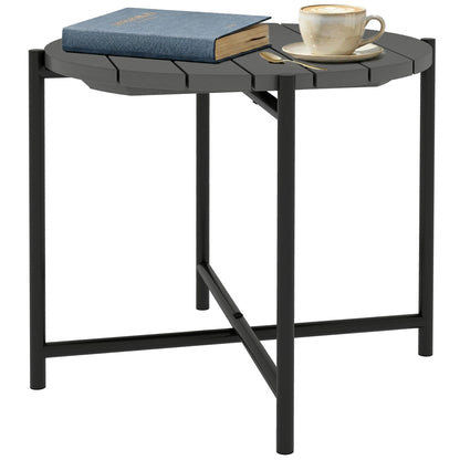 54 cm Round Garden Table, Slatted Wood Top Outdoor Table, Dark Grey