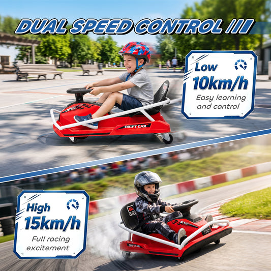 24V Electric Go Kart for Kids with Drift Mode, Soft Start, Red