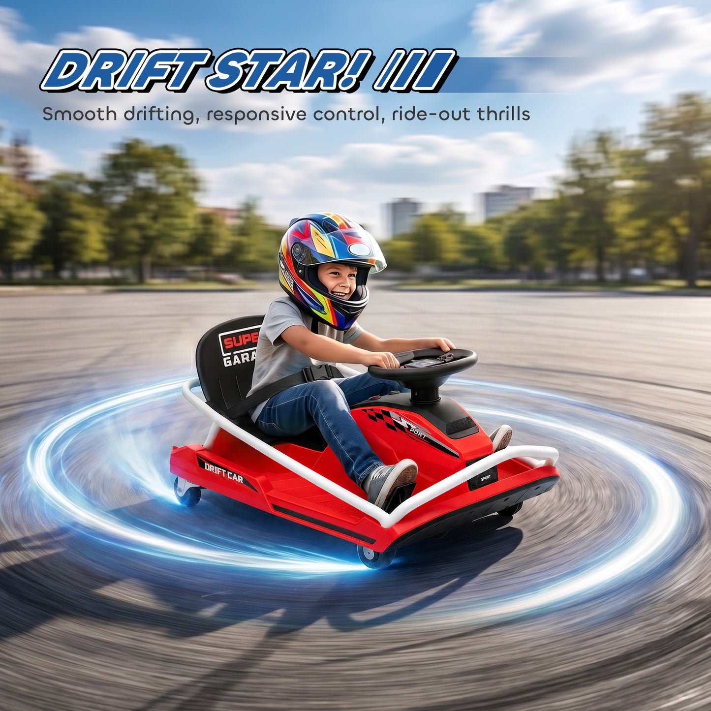 24V Electric Go Kart for Kids with Drift Mode, Soft Start, Red