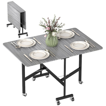 Mobile Drop Leaf Table, Folding Kitchen Table with 6 Wheels, Grey