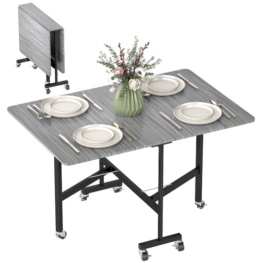 Mobile Drop Leaf Table, Folding Kitchen Table with 6 Wheels, Grey