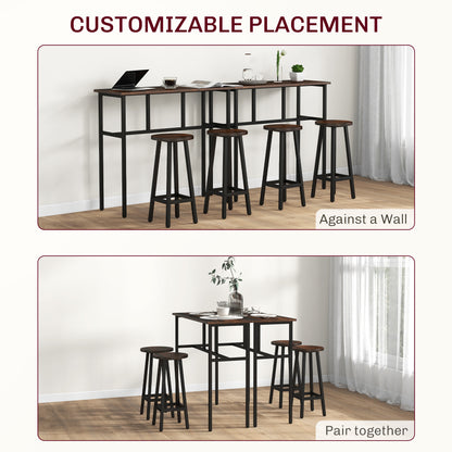 6-Piece Industrial Bar Table Set, 2 Kitchen Tables with 4 Stools, Brown