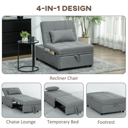 4-in-1 Pull Out Sleeper Chair Bed with Pockets, Light Grey