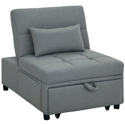 4-in-1 Pull Out Sleeper Chair Bed with Pockets, Light Grey