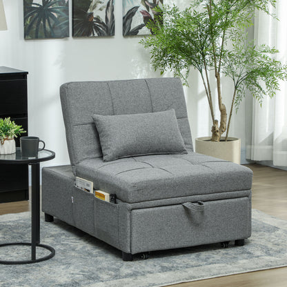4-in-1 Pull Out Sleeper Chair Bed with Pockets, Light Grey