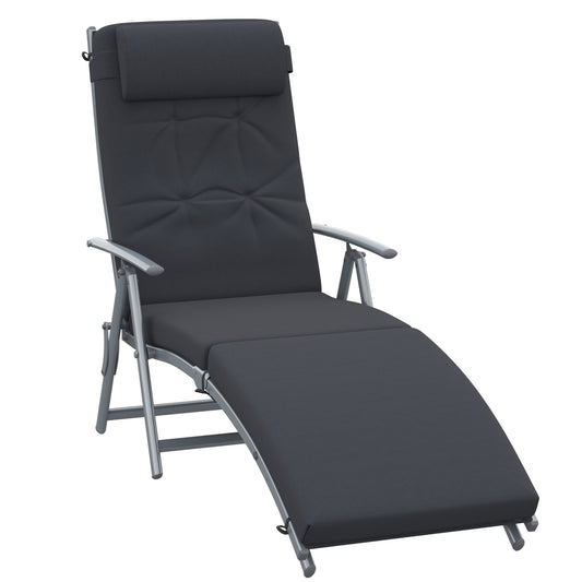 Sun Lounger Recliner Foldable Padded Seat Adjustable Texteline Black