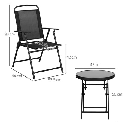 Bistro Set Folding Chairs & Coffee Table for Balcony, Black