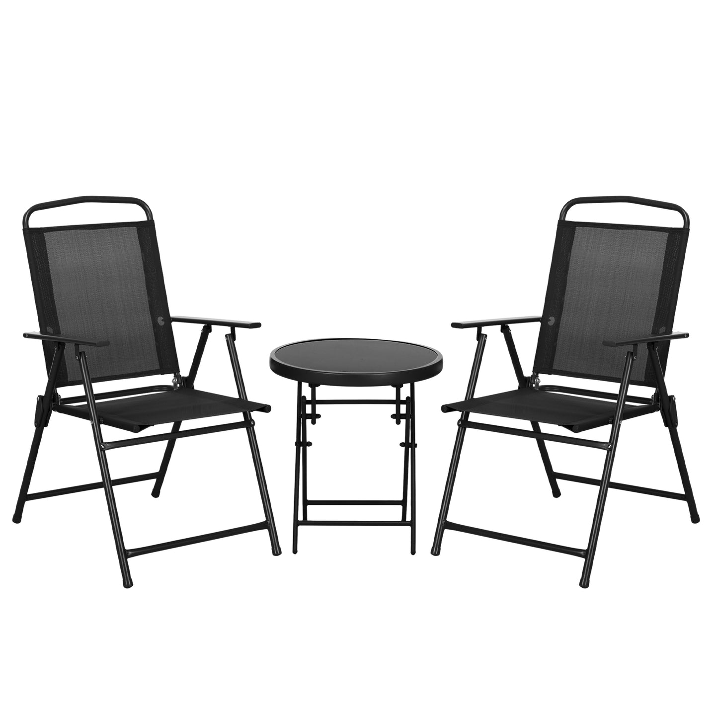 Bistro Set Folding Chairs & Coffee Table for Balcony, Black