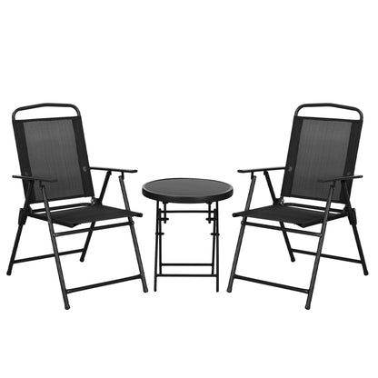 Bistro Set Folding Chairs & Coffee Table for Balcony, Black