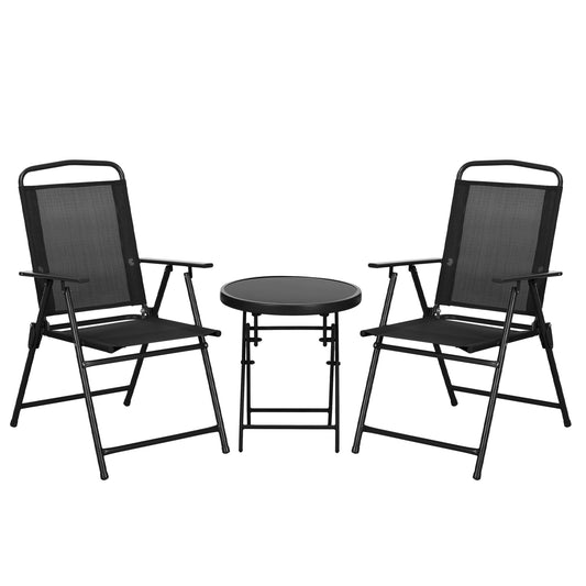 Bistro Set Folding Chairs & Coffee Table for Balcony, Black