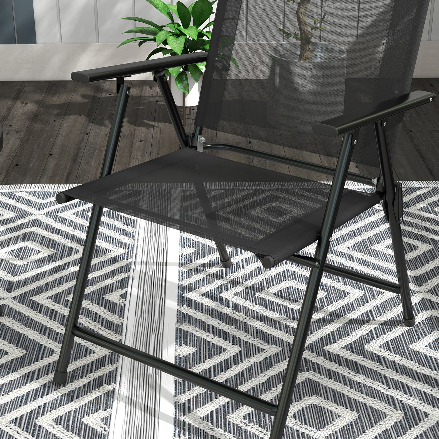 Bistro Set Folding Chairs & Coffee Table for Balcony, Black