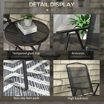 Bistro Set Folding Chairs & Coffee Table for Balcony, Black