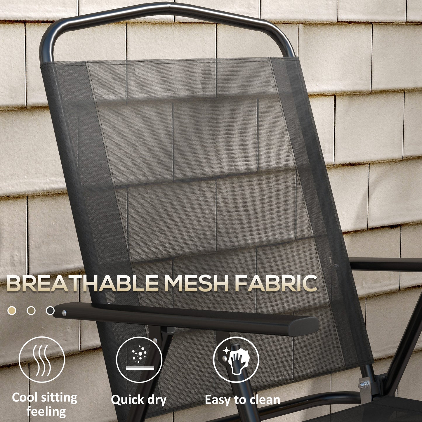 Bistro Set Folding Chairs & Coffee Table for Balcony, Black