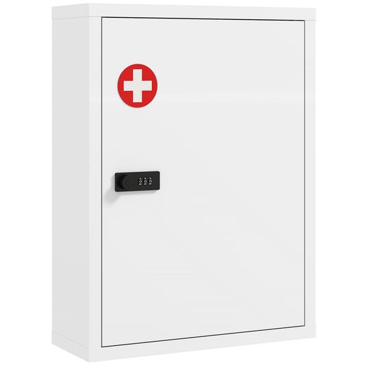 Wall Mount Medicine Cabinet with Combination Lock, White