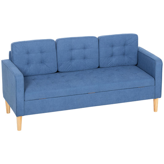 Modern 3 Seater Sofa with Hidden Storage and Rubber Wood Legs, Blue