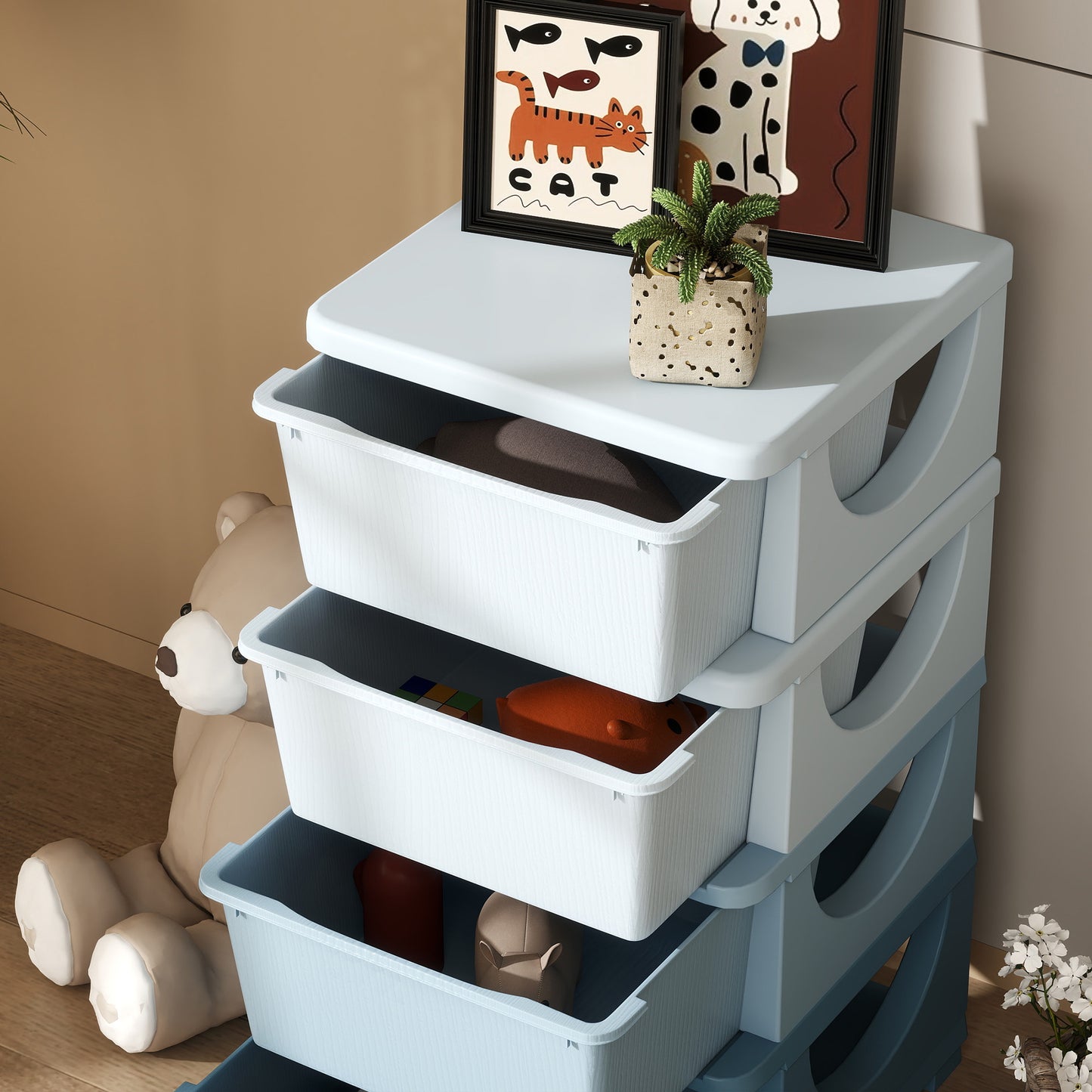 Kids Storage Units with Drawers 4 Tier Chest Dresser Tower Blue