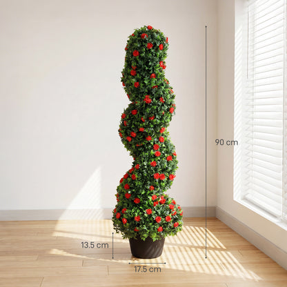 Artificial Rose Spiral Topiary Tree for Indoor Outdoor, Set of 2
