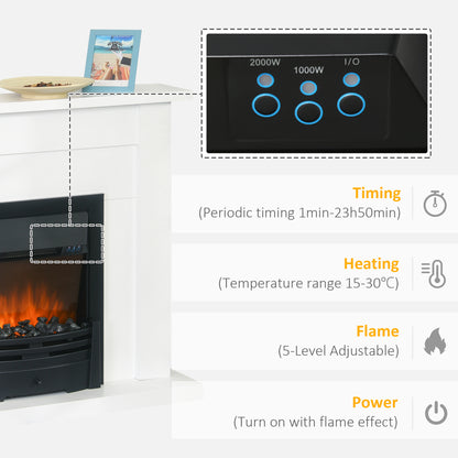 Electric Fire & Mantelpiece w/ LED Flames Remote Timer