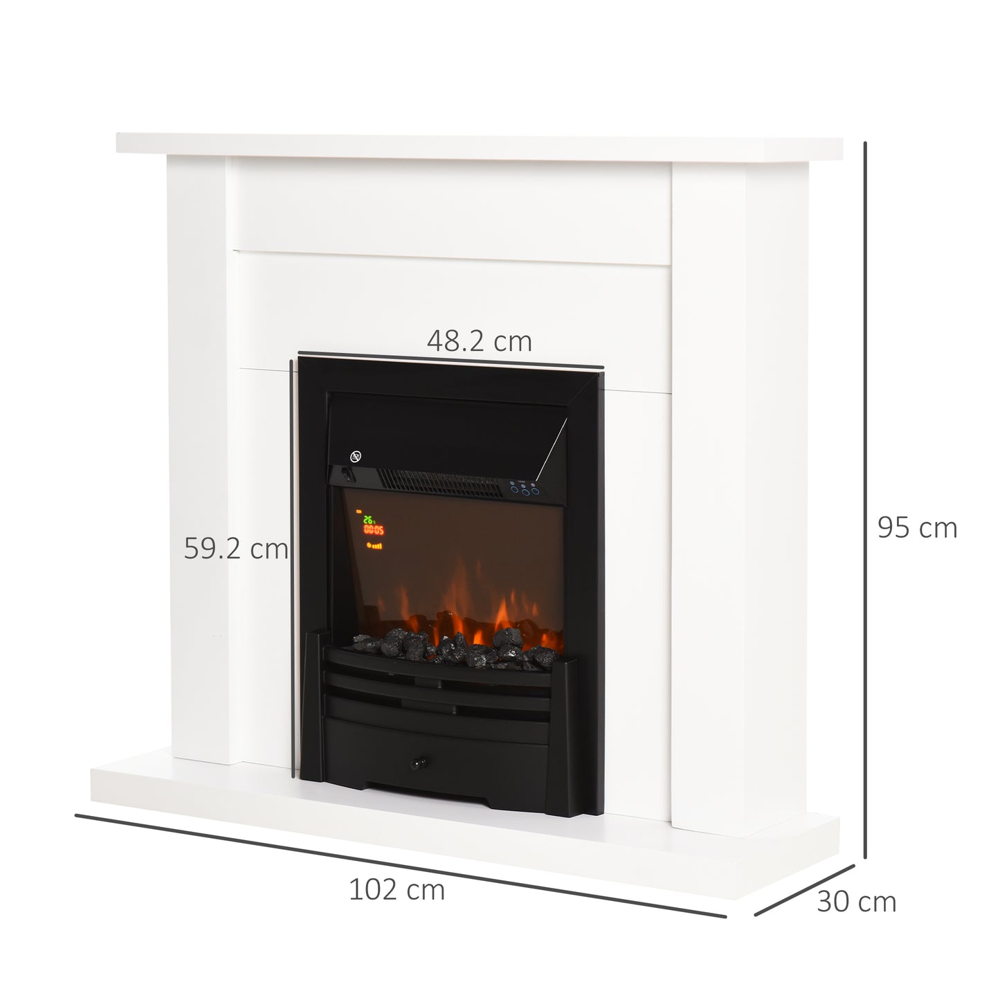 Electric Fire & Mantelpiece w/ LED Flames Remote Timer