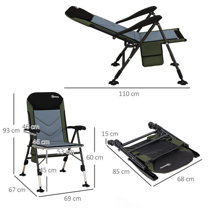 Foldable Metal Frame Fishing Chair, with Adjustable Legs - Green/Black