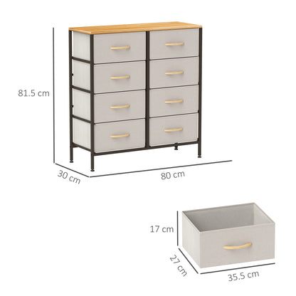 8 Drawer Fabric Chest of Drawers w/ Wooden Top for Hallway Cream