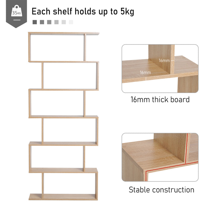 Wooden Wood S Shape Storage Display 6 Shelves Room Divider Unit Chest Bookshelf Bookcase Cupboard Cabinet Home Office Furniture (Oak)