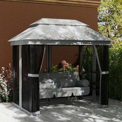 3 Person Canopy Gazebo Swing Outdoor Patio Lounge w/ Mesh Walls, Grey