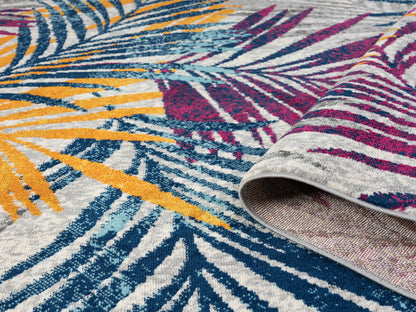San Marino Modern Living Room Area Rug - Low Pile Leaf Design