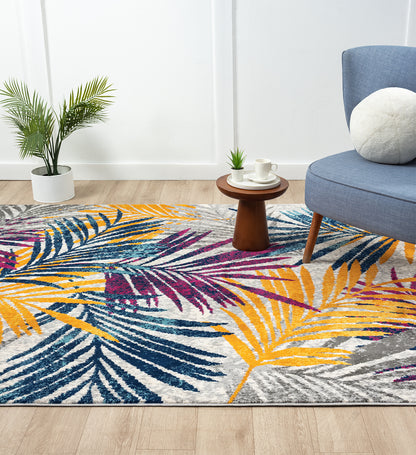 San Marino Modern Living Room Area Rug - Low Pile Leaf Design